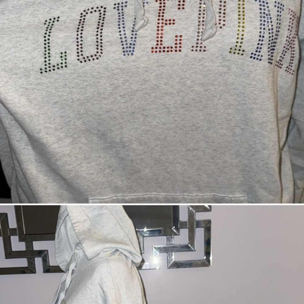 PINK Victoria's Secret Gray Hoodie with Multicolor 'LOVE PINK'